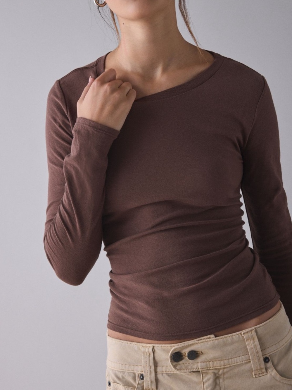 BDG Chocolate Brown Long-Sleeve Slim Crewneck Top